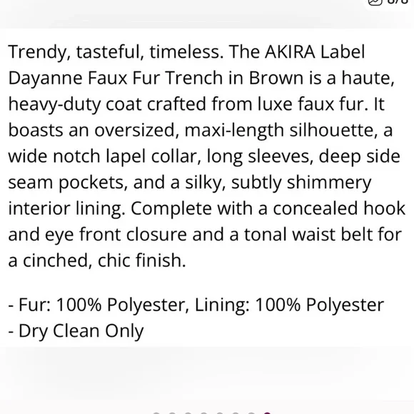 AKIRA DAYANNE LONG SATIN LINING FAUX FUR TRENCH COAT Brown